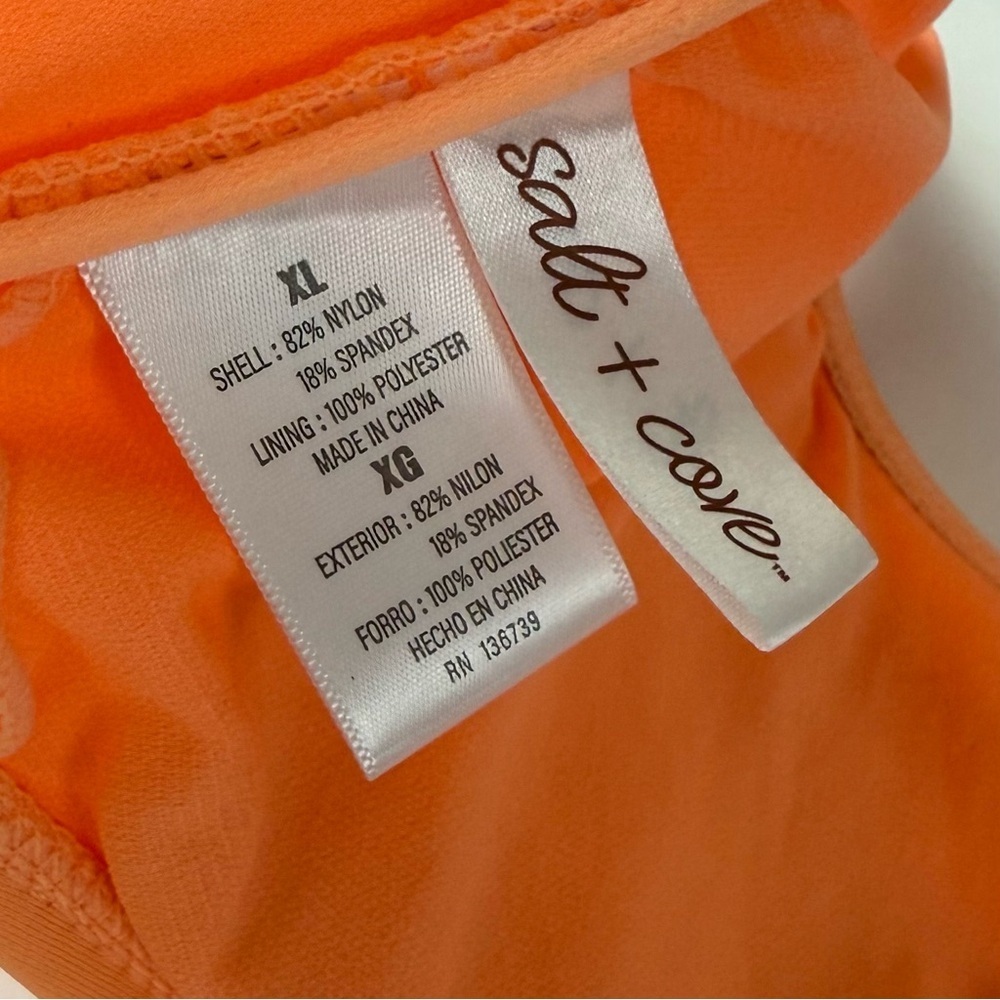 Salt + Cove Bikini Top Juniors Size XL Orange Ruffle Swim Tie Back NWT - Picture 5 of 8